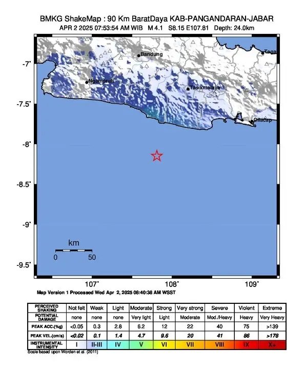 GEMPABUMI TEKTONIK M4,1 DIRASAKAN DI KAB-PANGANDARAN, JAWA BARAT