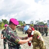 Misi Sukses di Kongo, Wadan Pasmar 3 Sambut Prajurit Satgas BGC XXXIX-F dengan Kehormatan