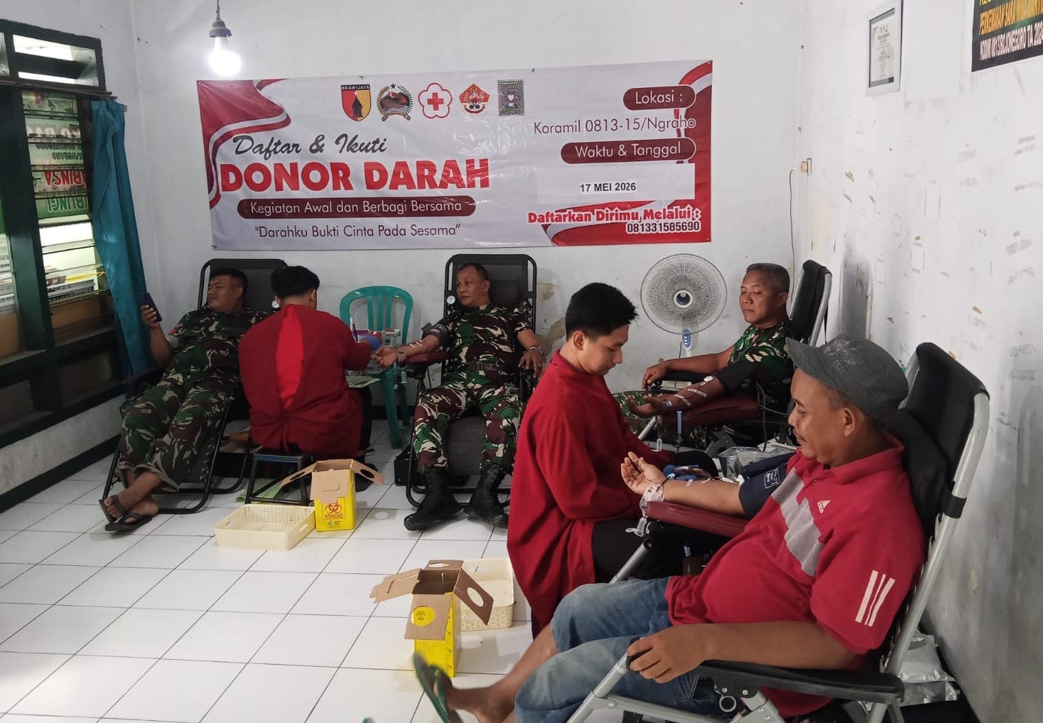Bersama PMI Cabang, Koramil Ngraho Bojonegoro Gelar Donor Darah