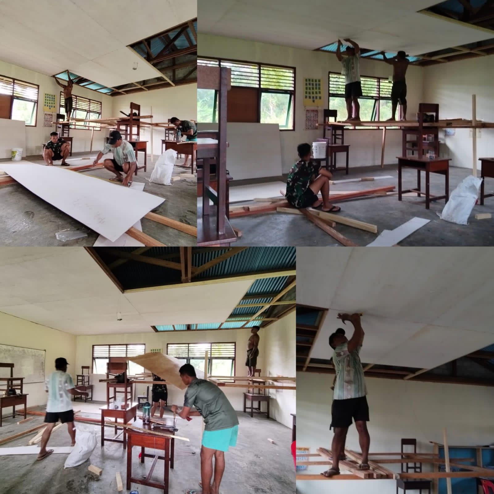 IMG-20260518-WA0018 Satgas Tmmd Ke-128 Kodim 1801/Manokwari Pasang Plafon Ruang Perpustakaan SD Inpres 62 Asai